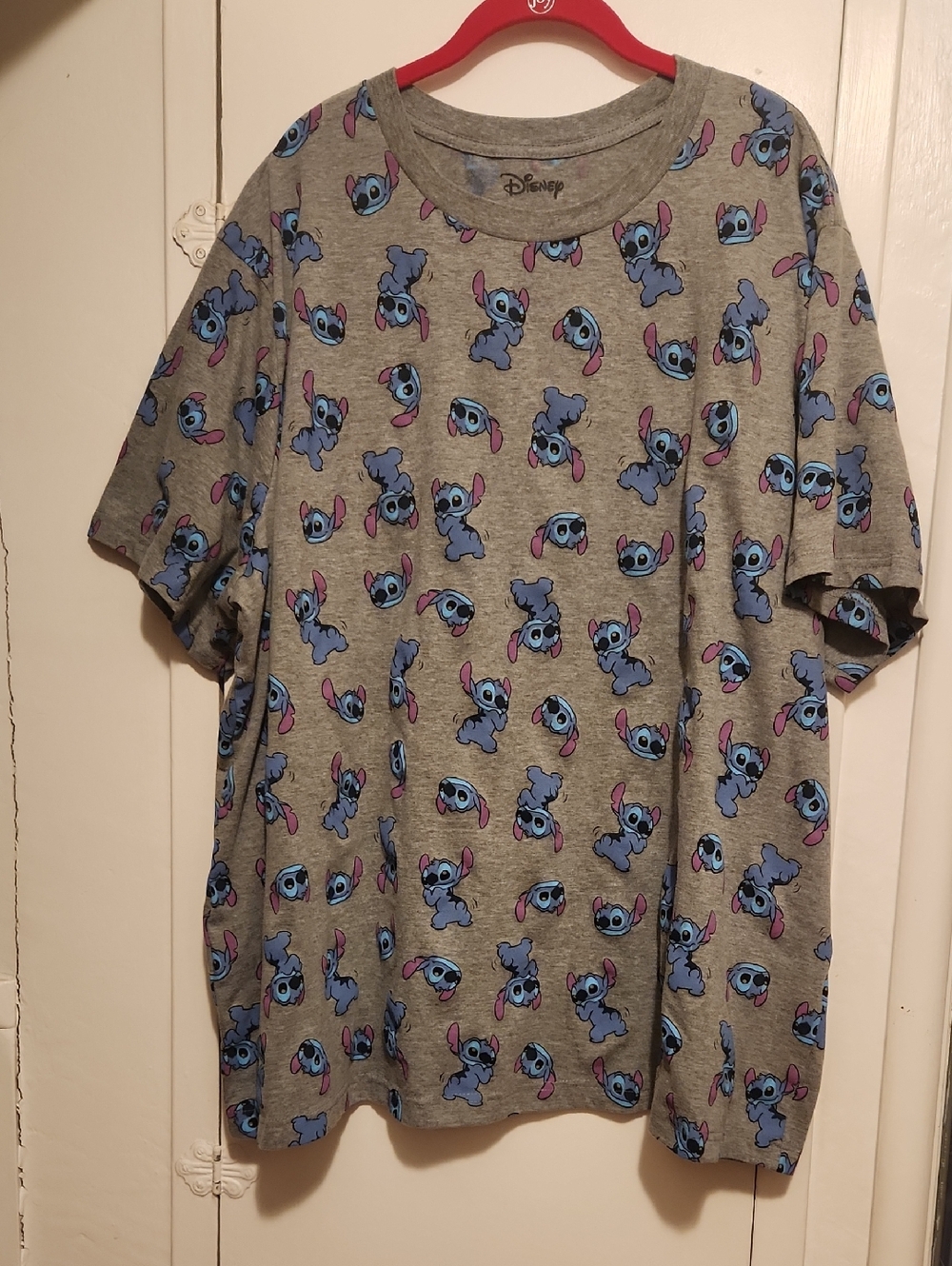 🔥Disney Grey Tee with Blue & Pink Stitch All-Over Print